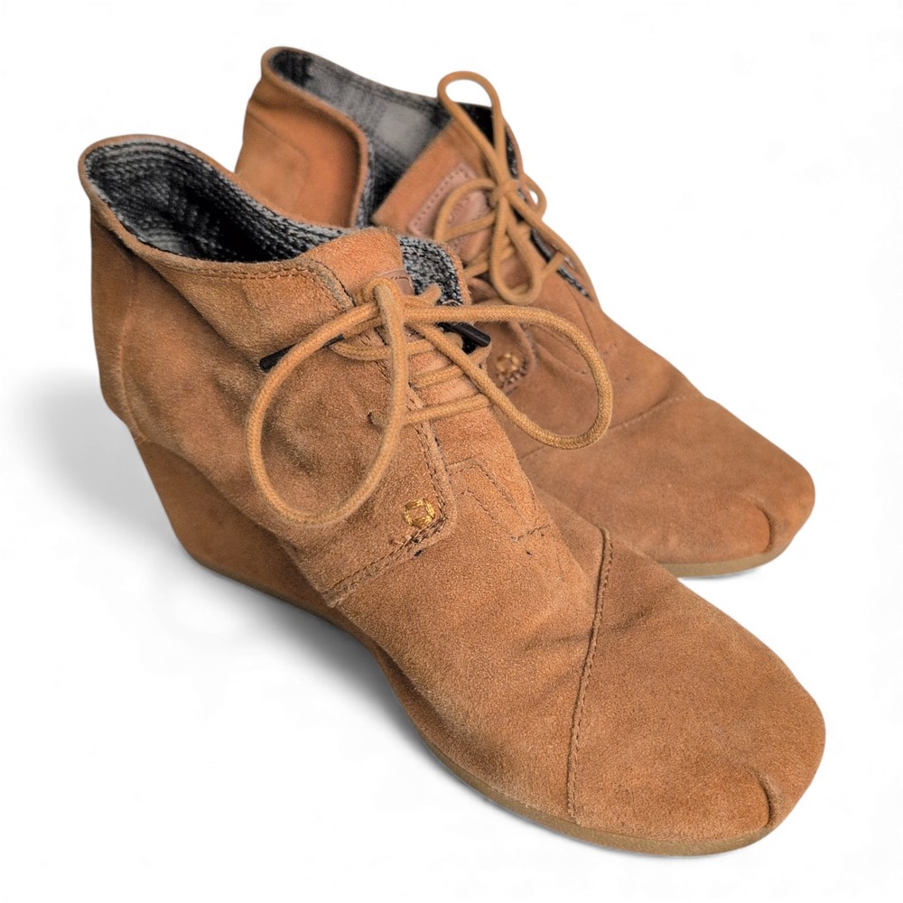 Toms Suede Wedge Ankle Booties Brown Size 8.5‎